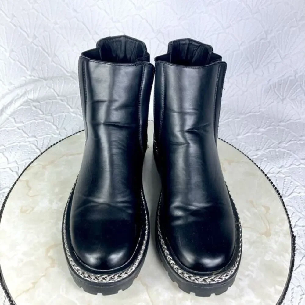 ASOS Chunky Chelsea Boots Womens 7 Black Truffle‎ Collection Faux Leather Chain